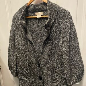 Michaels Kors Tweed Knit Sweater with Button Front and Gathered Cuff Sleeve